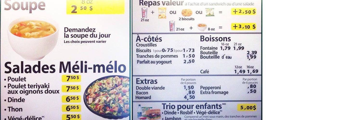 Subway Menu