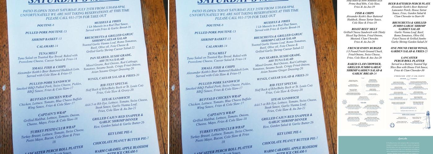 Blue Anchor Menu