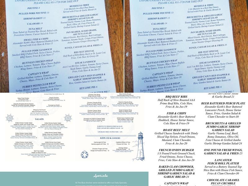 Blue Anchor Menu