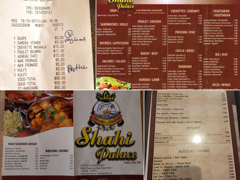 Shahi Palace Restaurant Menu
