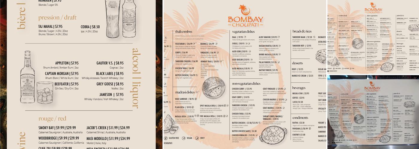 Bombay Choupati Menu