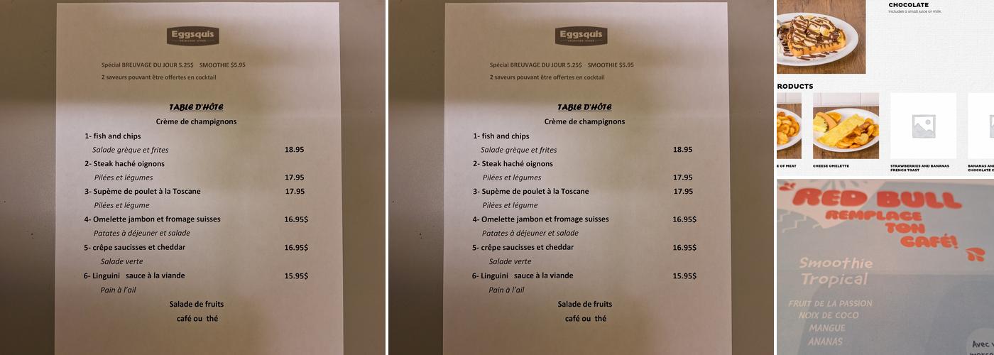 Eggsquis Menu