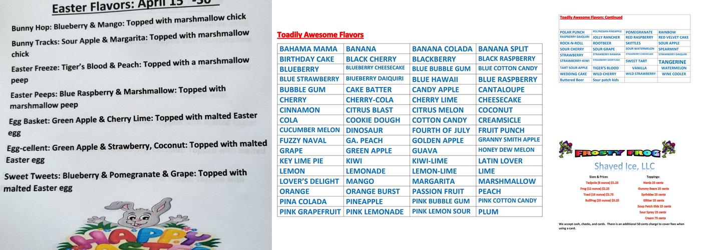 Frosty Frog Menu
