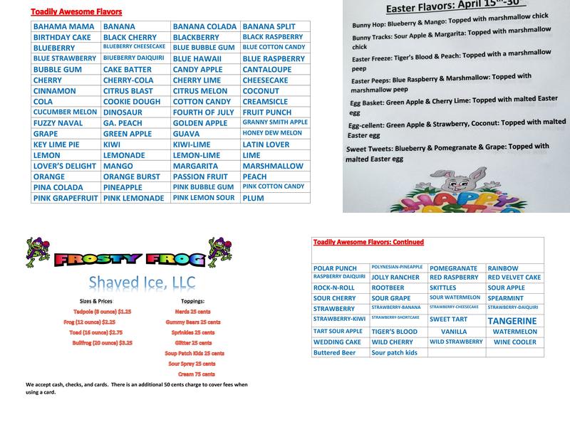 Frosty Frog Menu