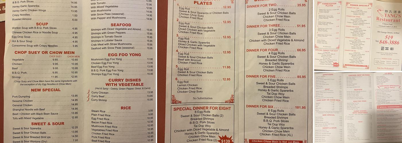 Tang's Restaurant Menu