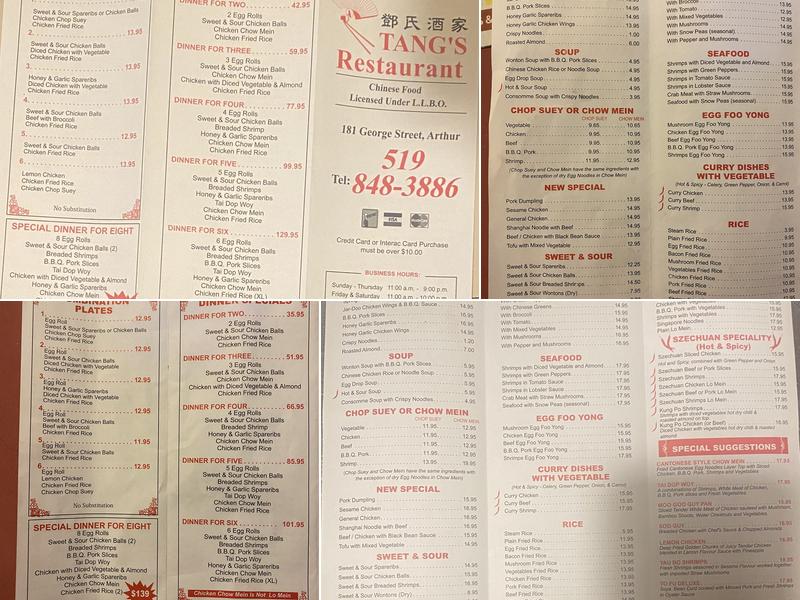 Tang's Restaurant Menu