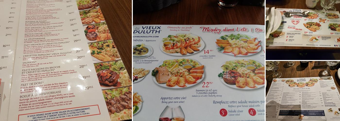 Au Vieux Duluth Restaurant Menu