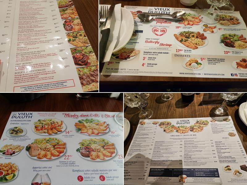 Au Vieux Duluth Restaurant Menu