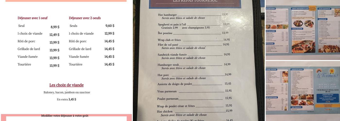 Restaurant le Tournesol 2009 Menu