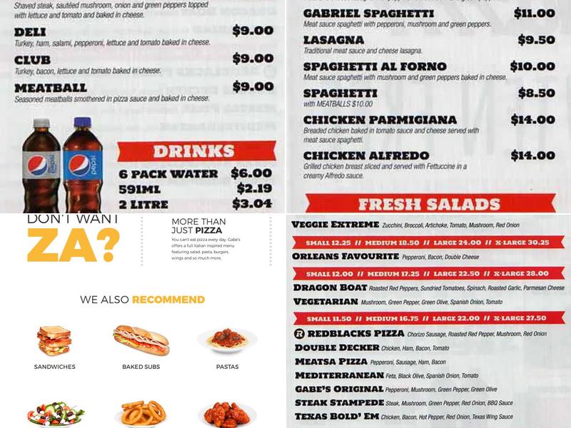 Gabriel Pizza Menu