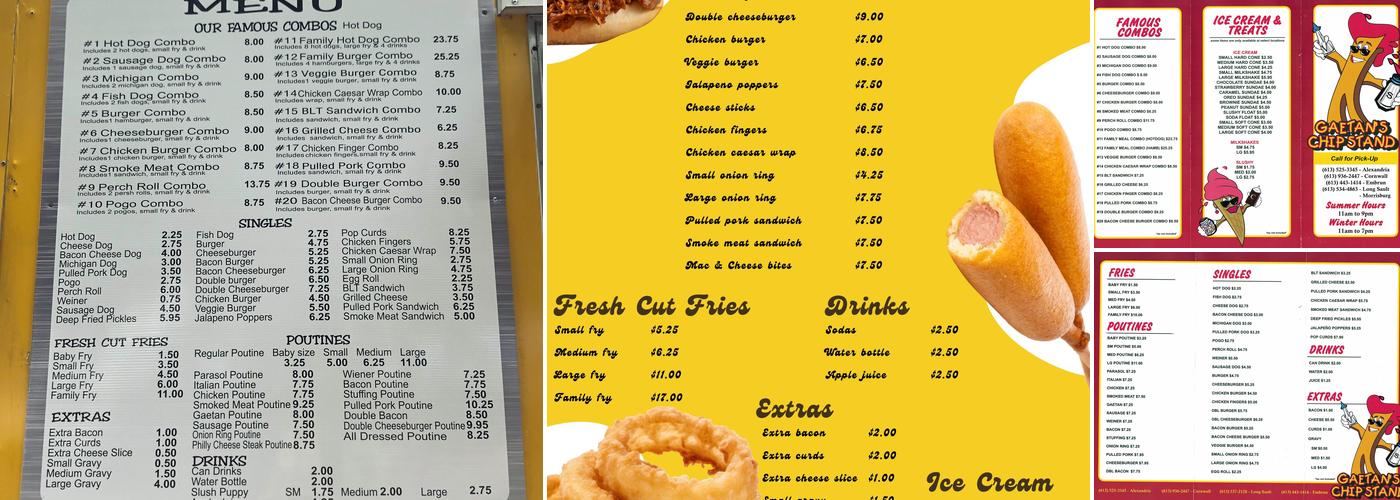 Gaetan's Chipstand Cornwall Menu