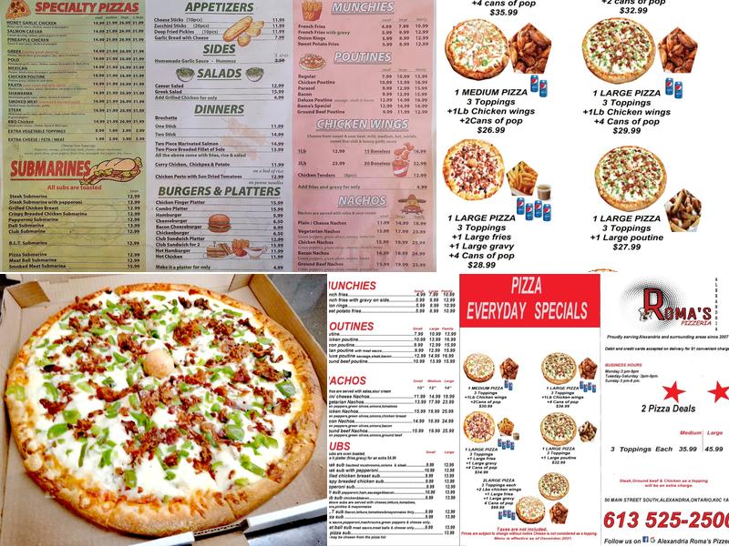 Alexandria Roma's Pizzeria Menu