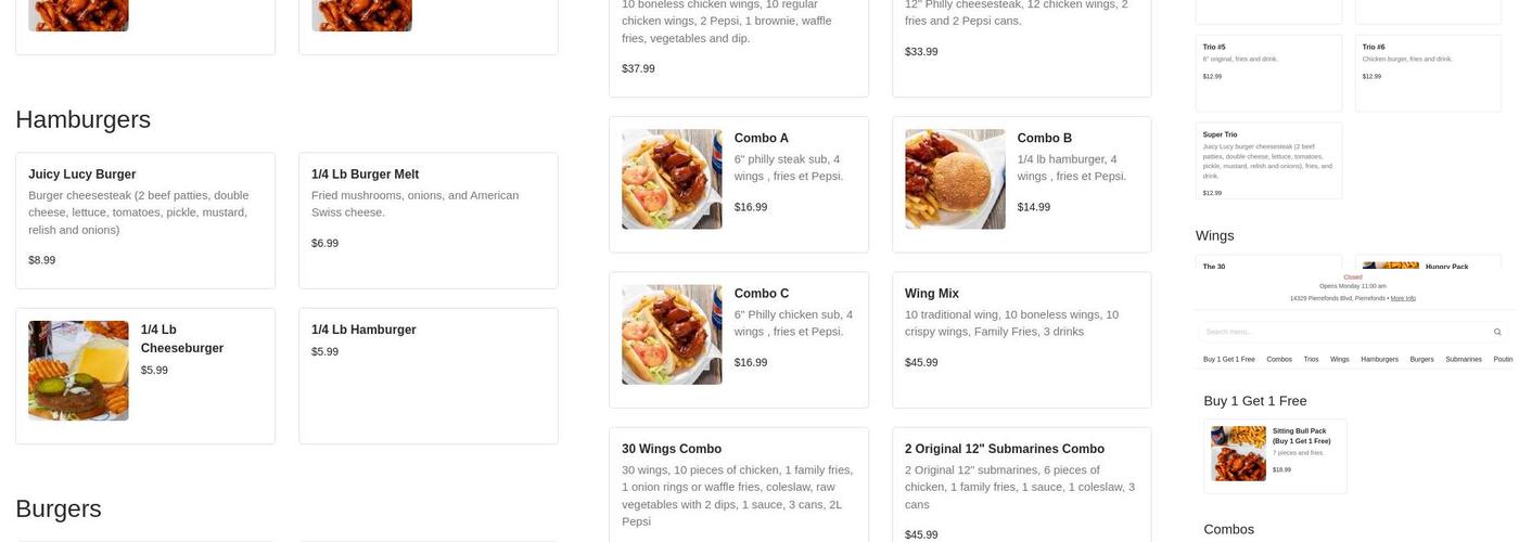 Buffalo Bill Wings Menu