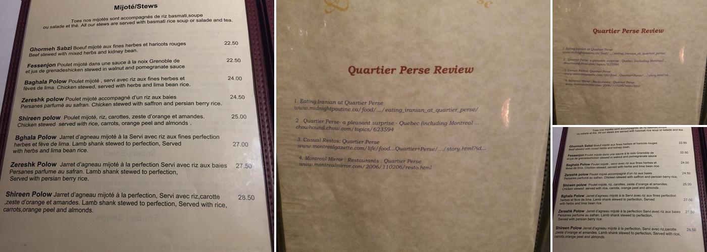 Quartier-Perse Menu