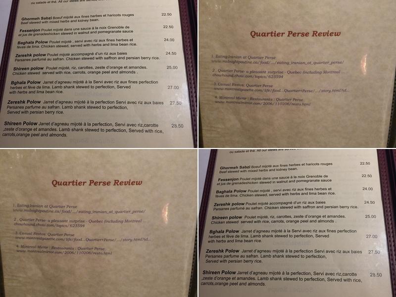 Quartier-Perse Menu