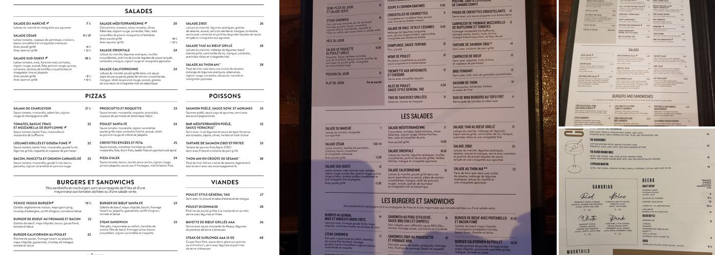 Restaurant ZIBO! Griffintown Menu