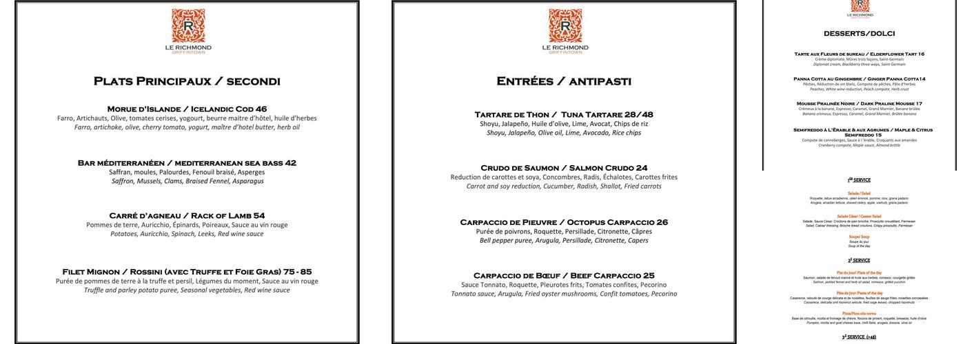 Le Richmond Menu