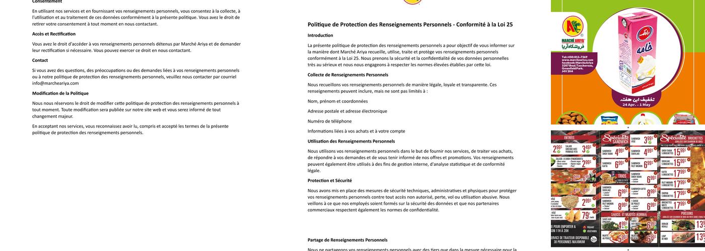 MARCHÉ ARIYA Menu