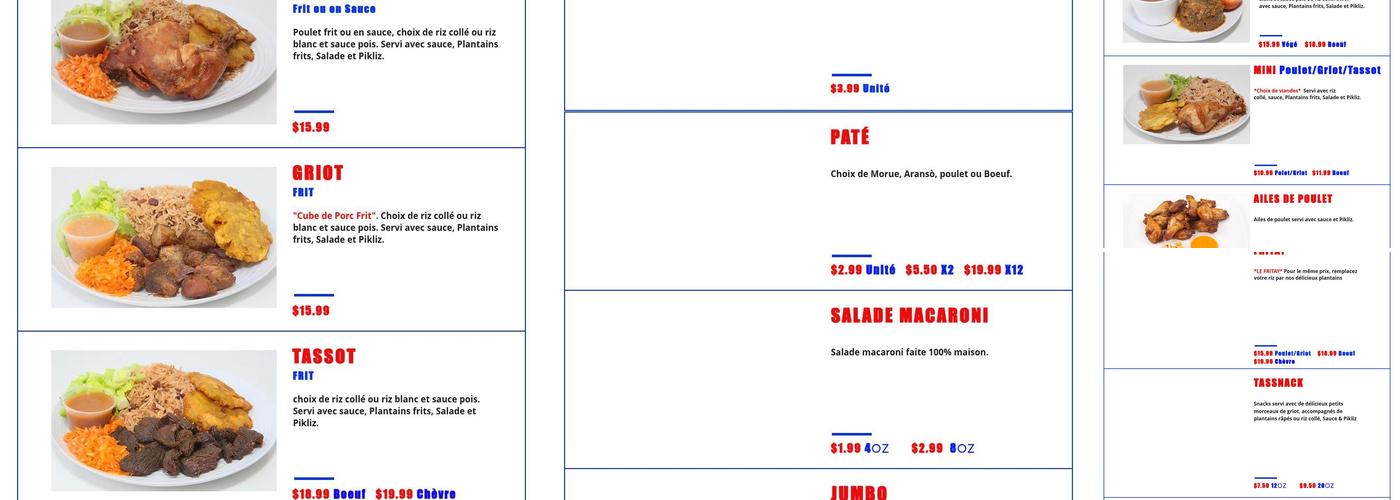 Tassot Creole (Greenfield Park) Menu