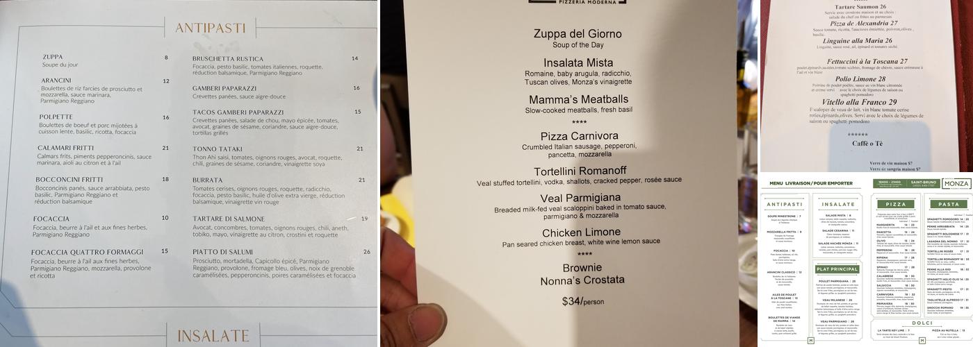 Enoteca Monza Pizzeria Moderna Menu