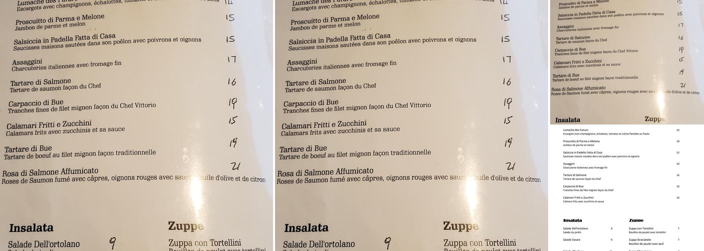 Restaurant Danvito Menu