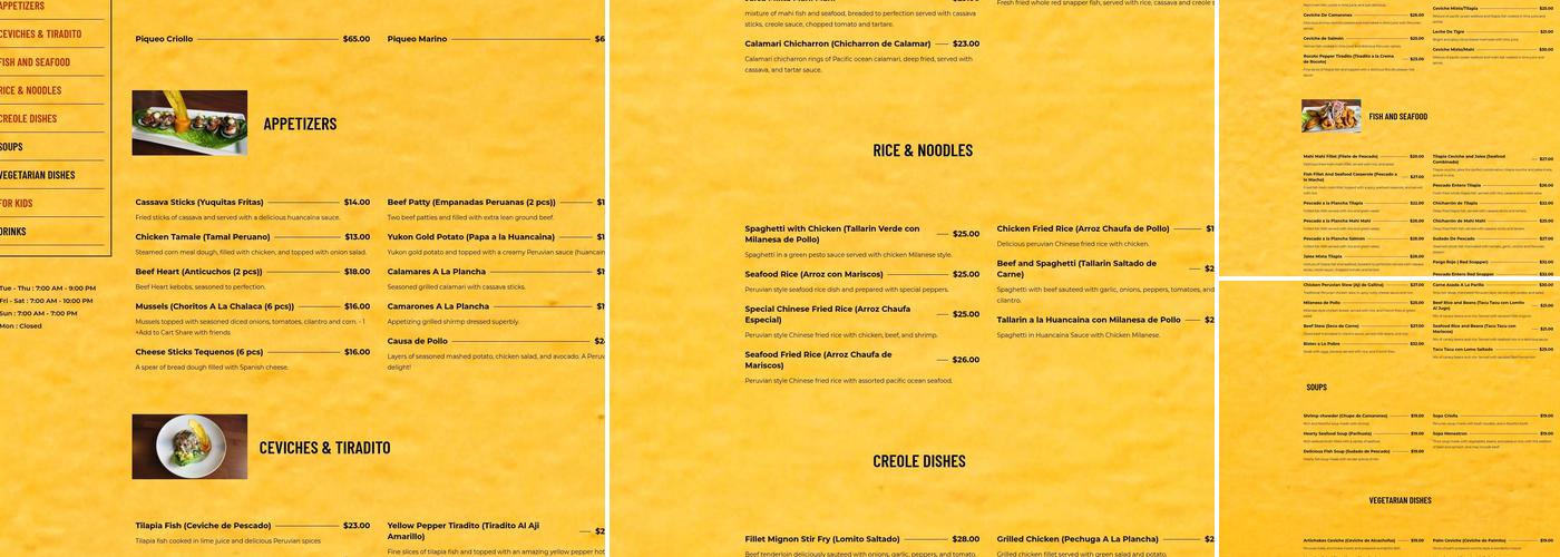 Machu Picchu Restaurant Menu