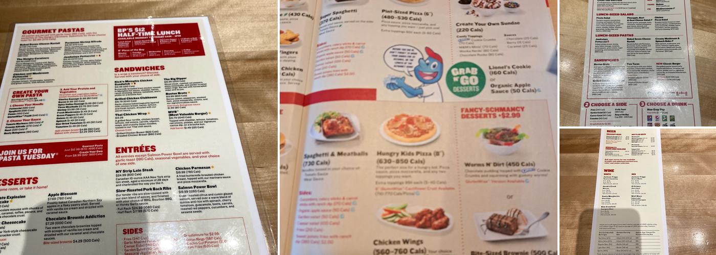 Boston Pizza Menu