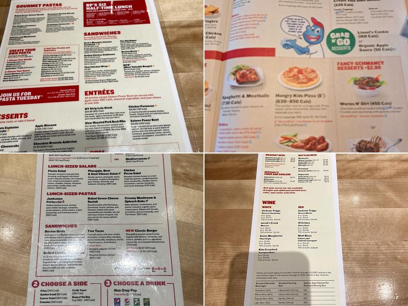 Boston Pizza Menu