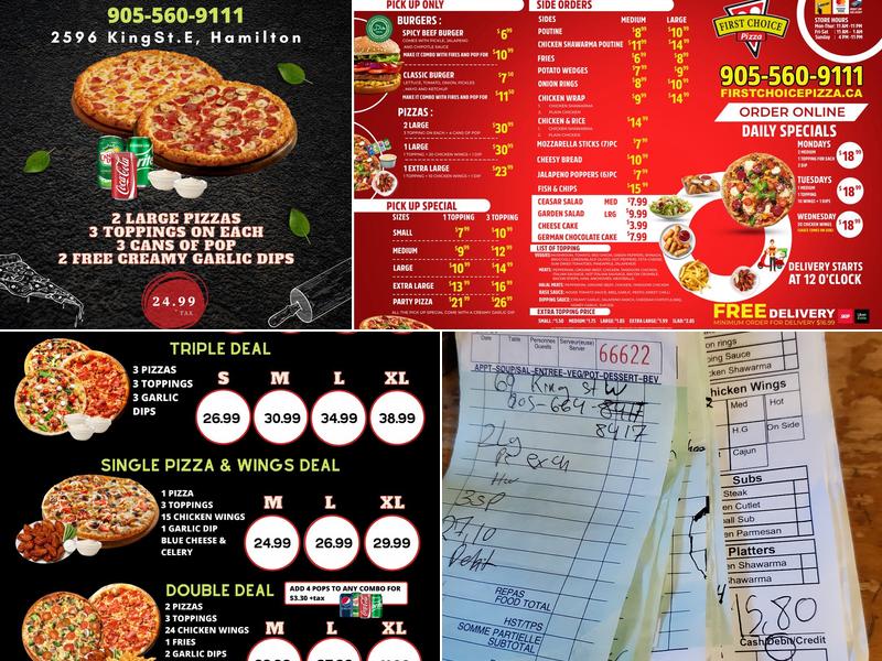 First Choice Pizza Menu