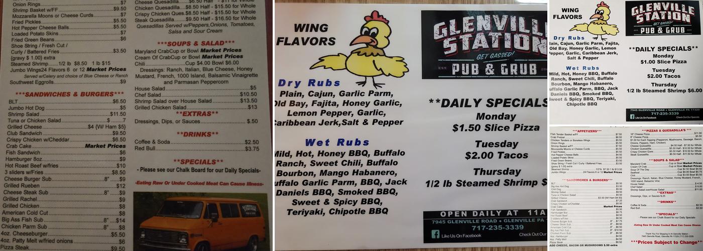 Glenville station Menu