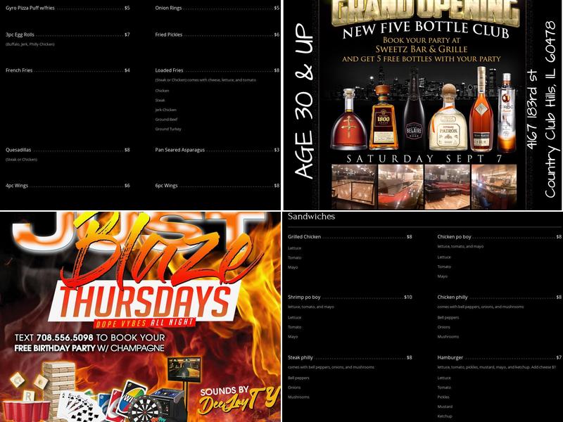 Sweetz Bar & Grille Menu