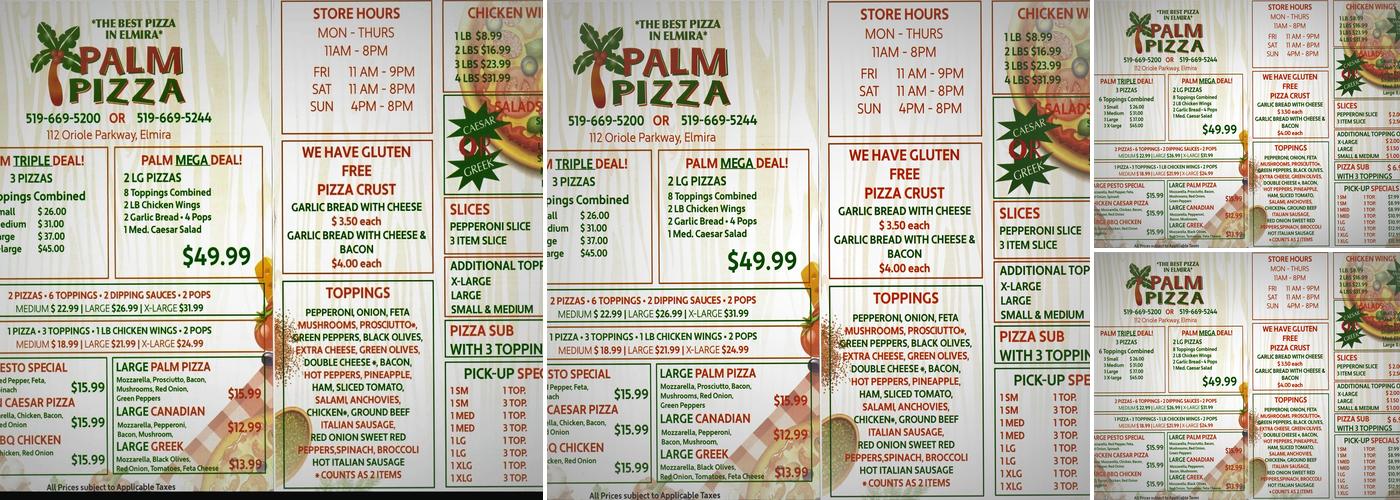 Palm Pizza Menu