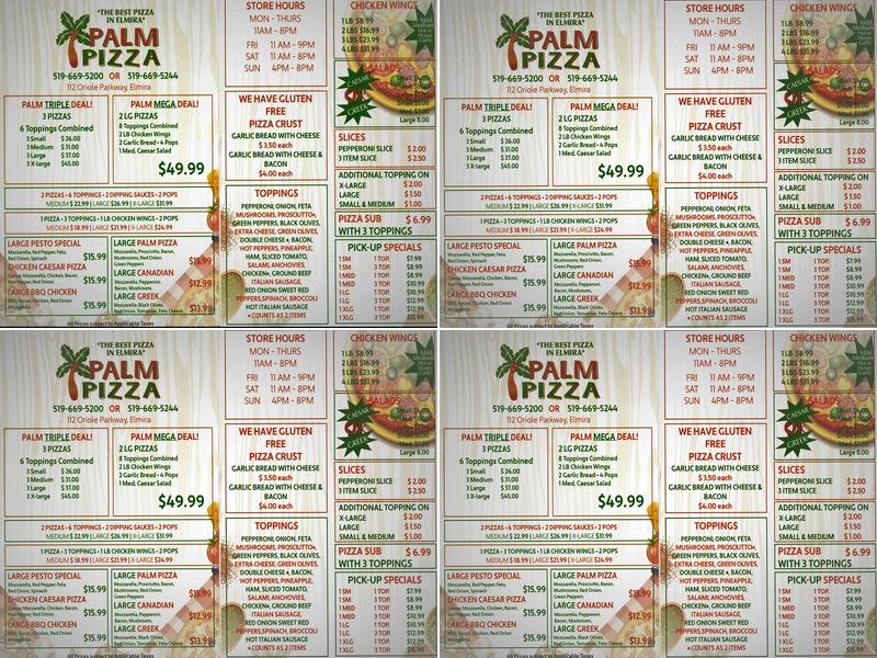Palm Pizza Menu