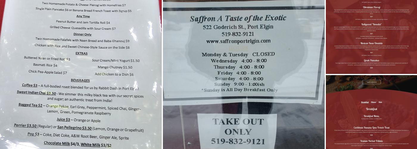 Saffron Menu