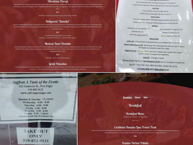 Saffron Menu