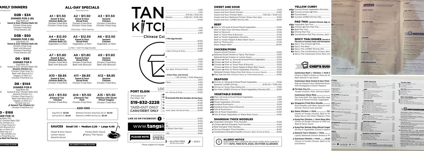 Tangs' Kitchen Menu