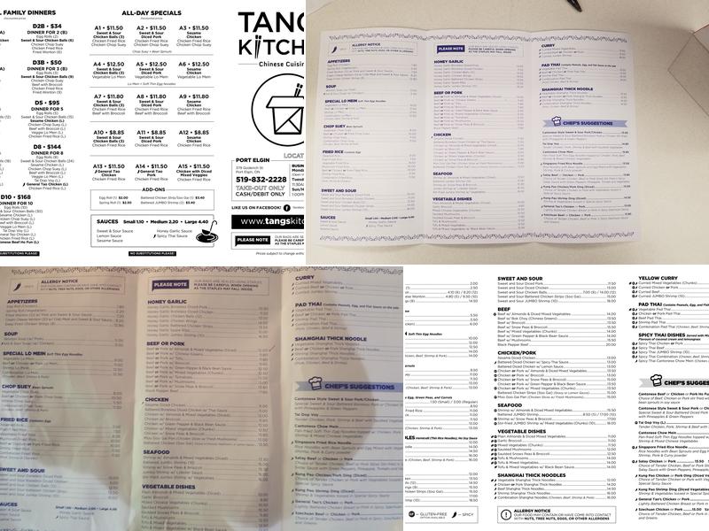 Tangs' Kitchen Menu