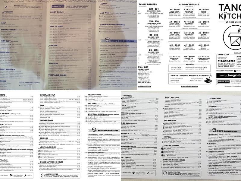 Tangs' Kitchen Menu