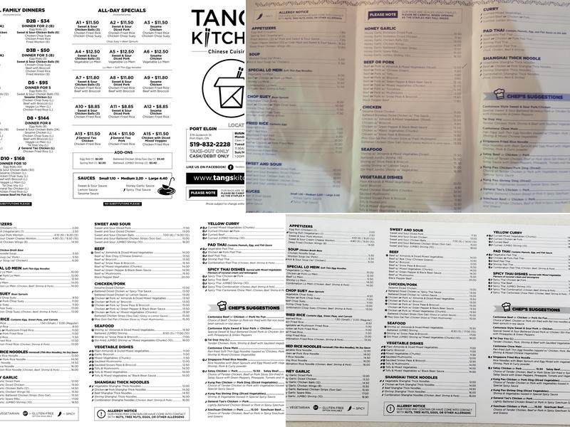 Tangs' Kitchen Menu