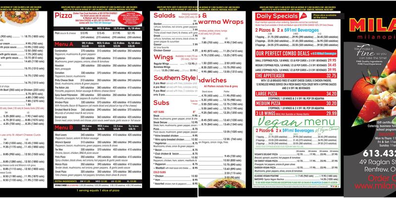 Milano Pizzeria Menu