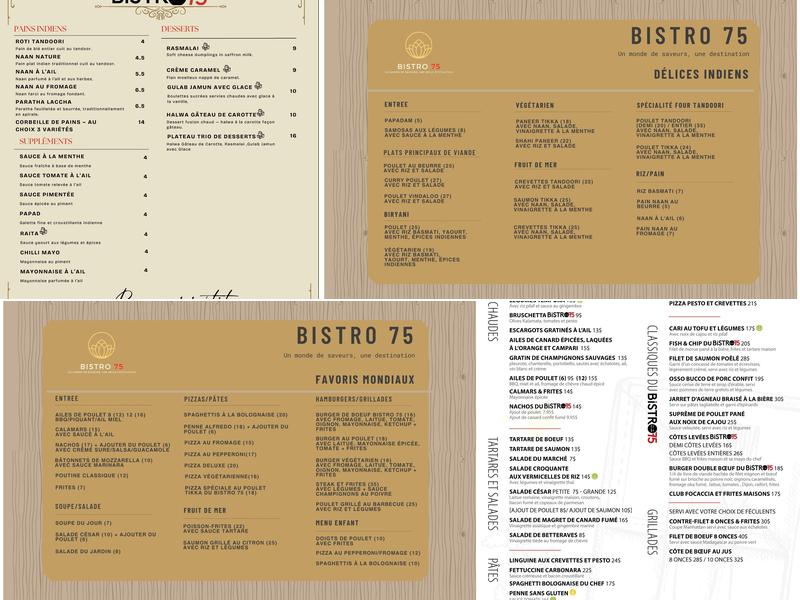Bistro75 Menu