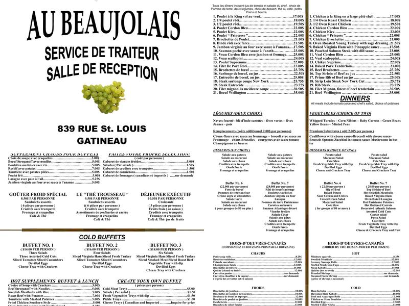 Beaujolais (Au) Menu