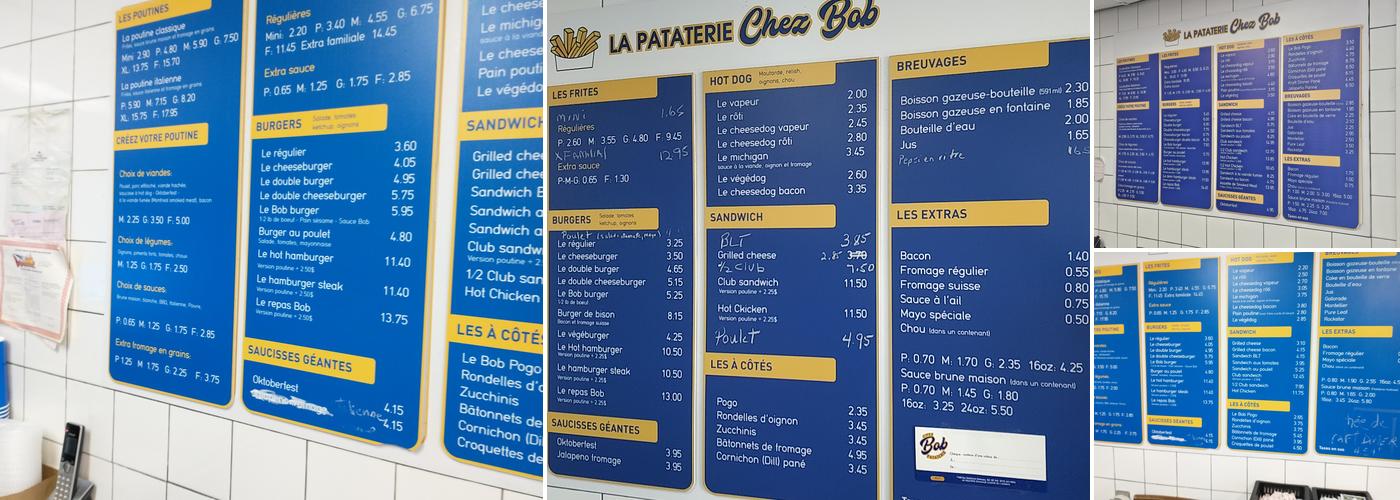 Chez Bob Pataterie Menu