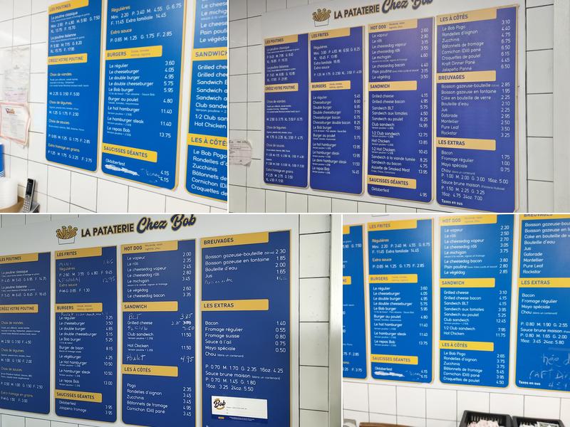 Chez Bob Pataterie Menu