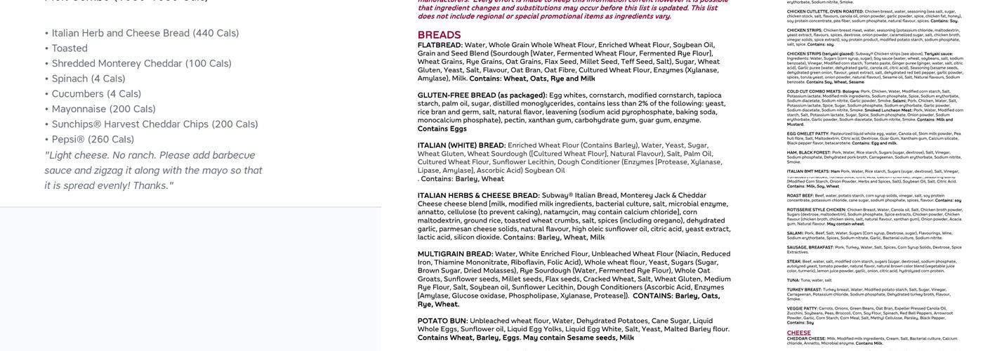 Subway Menu