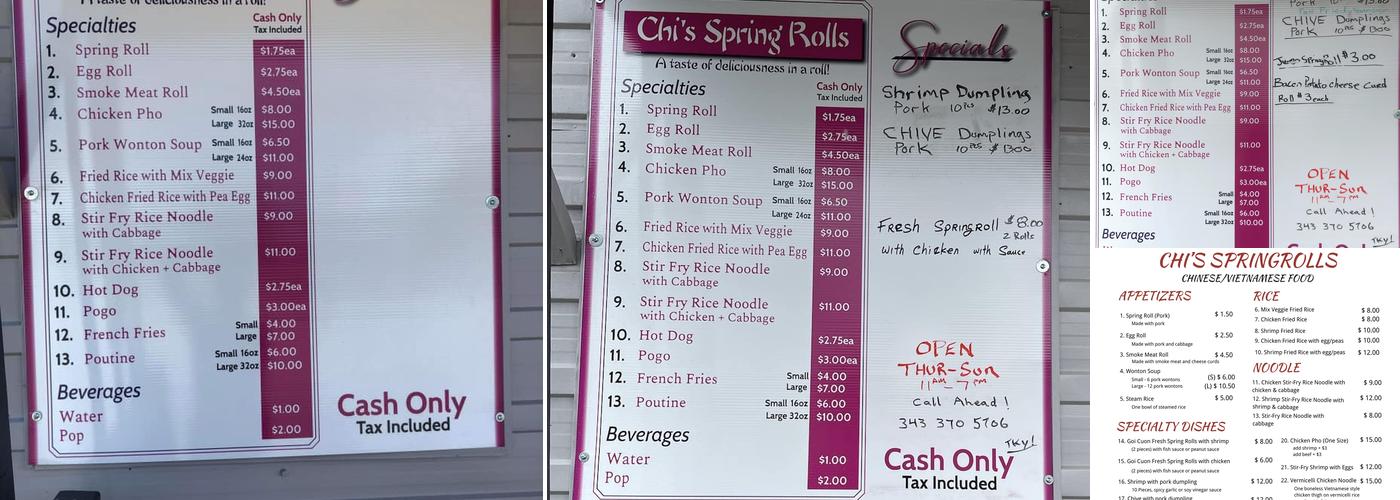 Chi's Spring Rolls Menu