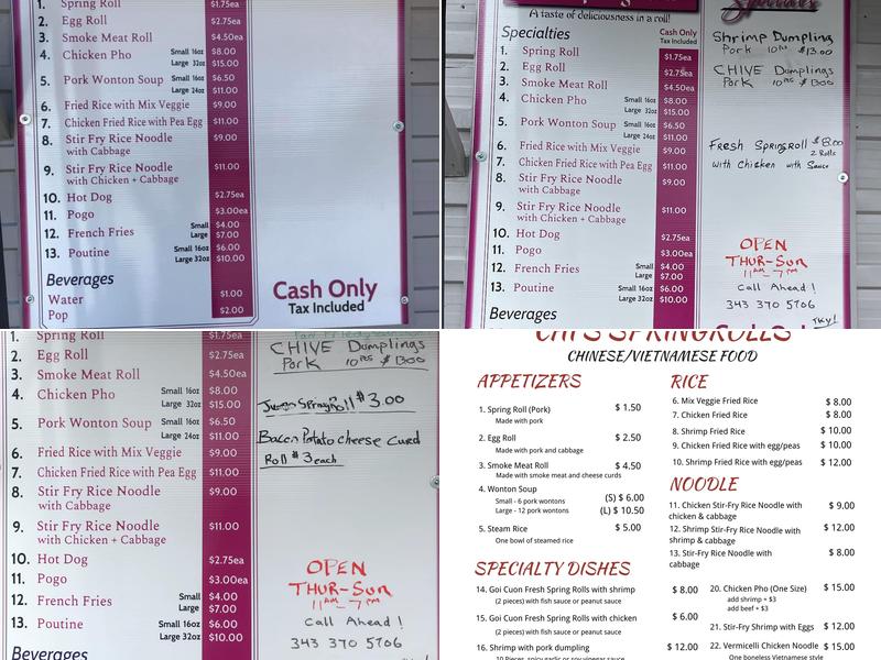 Chi's Spring Rolls Menu