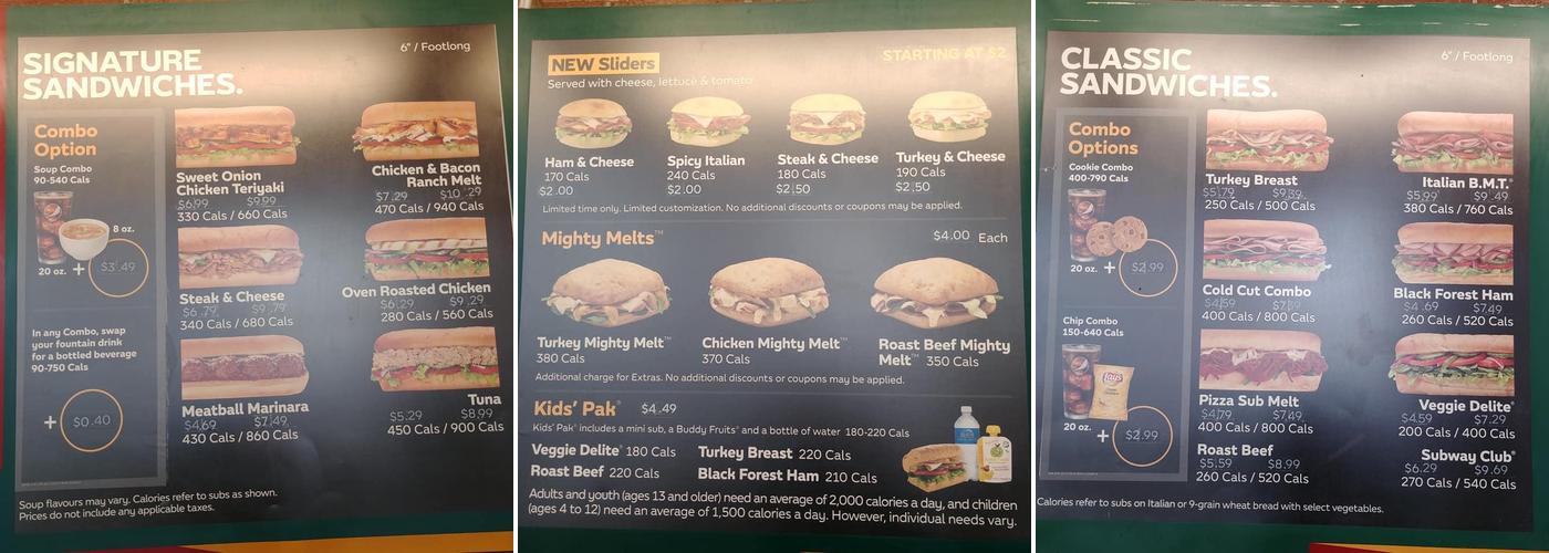 Subway Menu