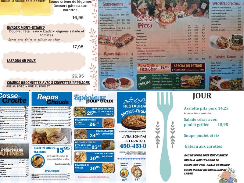 Restaurant Mont Rigaud Menu