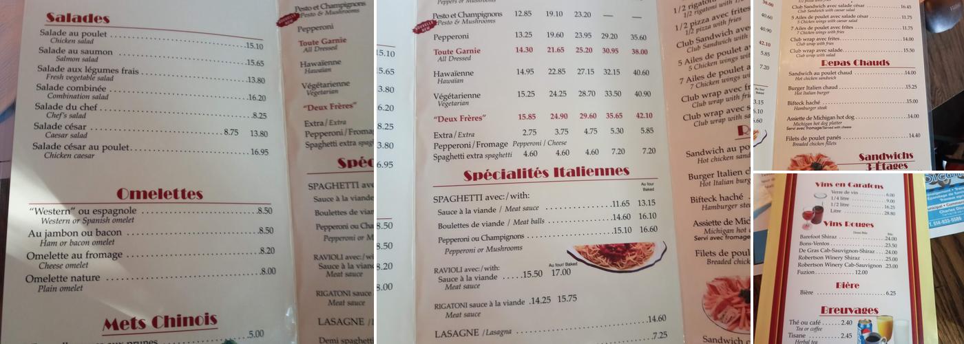 Restaurant Les Deux Frères Menu